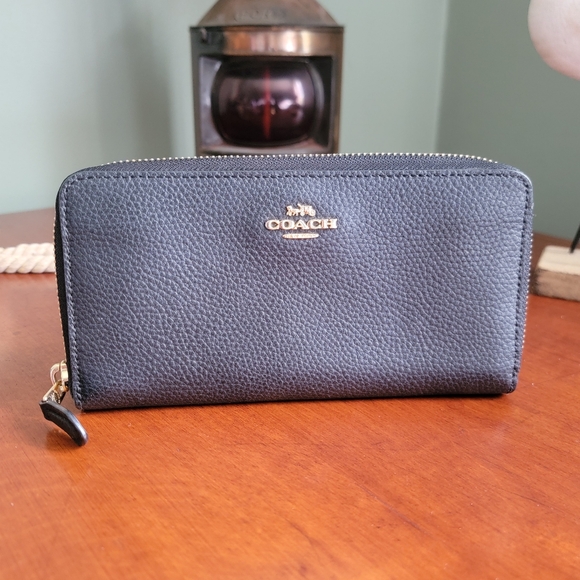 Coach Handbags - Coach F16612 Accordion Zip Around Black Pebbled Leather Wallet